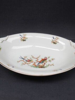 Boohemia Czechoslavakia The EATON Bird 12 Inch Two-Handled Oval Serving Bowl